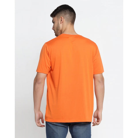 Generic Men's Casual Half Sleeve Printed Cotton Blended Round Neck T-shirt (Orange)