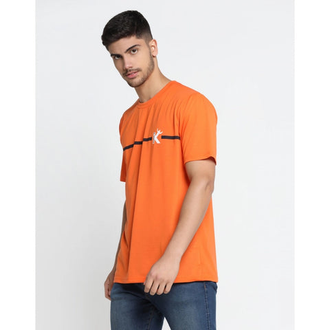 Generic Men's Casual Half Sleeve Printed Cotton Blended Round Neck T-shirt (Orange)