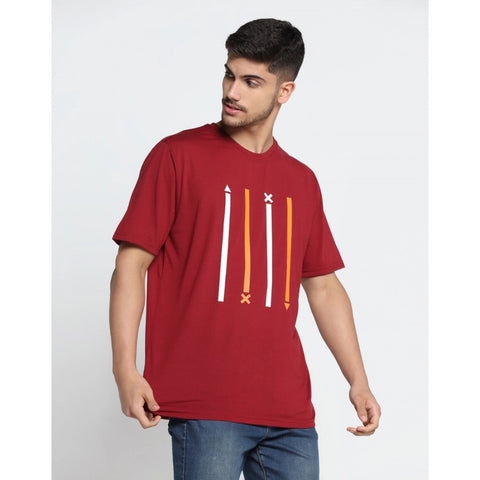Generic Men's Casual Half Sleeve Printed Cotton Blended Round Neck T-shirt (Maroon)