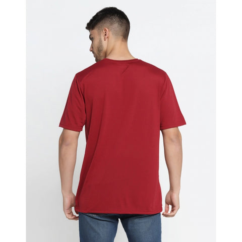Generic Men's Casual Half Sleeve Printed Cotton Blended Round Neck T-shirt (Maroon)