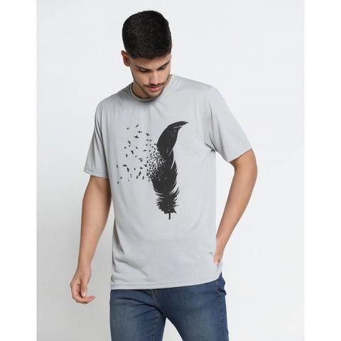 Generic Men's Casual Half Sleeve Printed Cotton Blended Round Neck T-shirt (L.Grey)