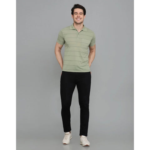 Generic Men's Casual Half Sleeve Striped Cotton Blended Polo Neck T-shirt (L.Green)
