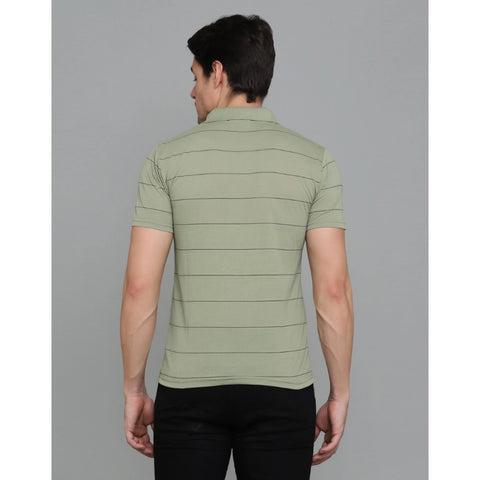 Generic Men's Casual Half Sleeve Striped Cotton Blended Polo Neck T-shirt (L.Green)