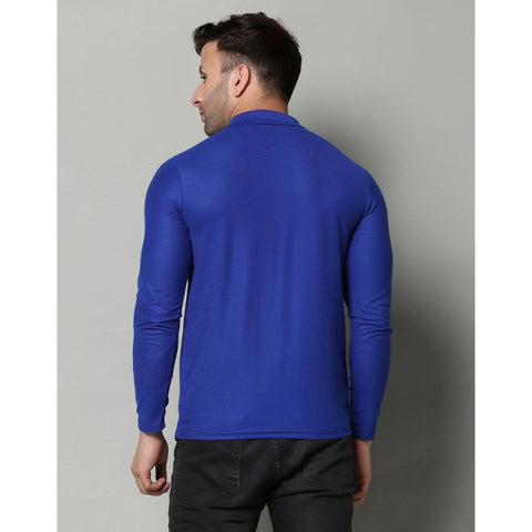 Generic Men's Casual Full Sleeve Solid Cotton Blended Polo Neck T-shirt (Royal)