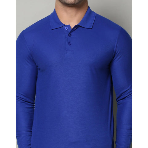 Generic Men's Casual Full Sleeve Solid Cotton Blended Polo Neck T-shirt (Royal)