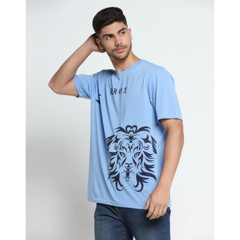 Generic Men's Casual Half Sleeve Printed Cotton Blended Round Neck T-shirt (Sky)
