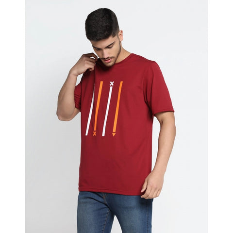 Generic Men's Casual Half Sleeve Printed Cotton Blended Round Neck T-shirt (Maroon)