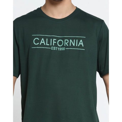 Generic Men's Casual Half Sleeve Printed Cotton Blended Round Neck T-shirt (B.Green)