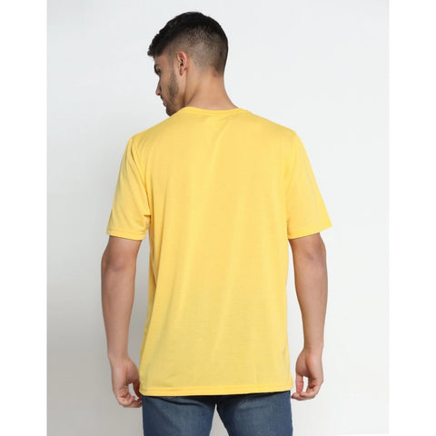 Generic Men's Casual Half Sleeve Printed Cotton Blended Round Neck T-shirt (Yellow)