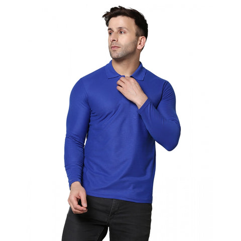 Generic Men's Casual Full Sleeve Solid Cotton Blended Polo Neck T-shirt (Royal)
