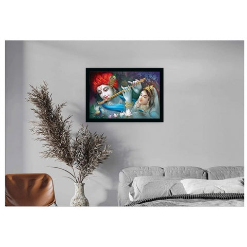 Generic Radha Krishna Painting with Synthetic Photo Frame (Multicolor)