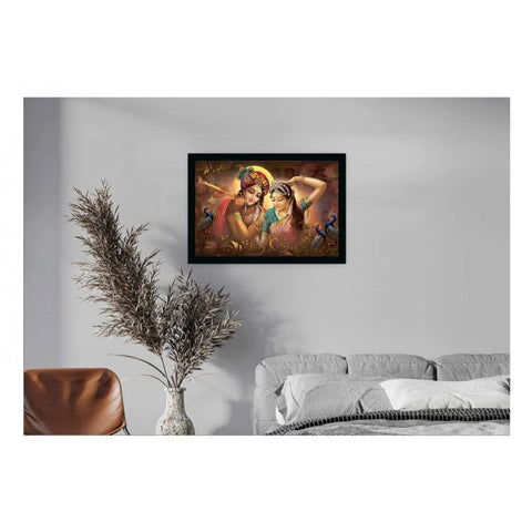 Generic Radha Krishna Painting Vinyl Sparkle Coated with Synthetic Photo Frame (Multicolor)