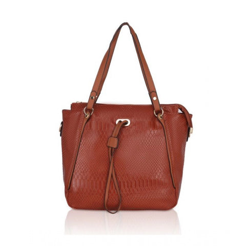 Generic Women's Faux Leather Textured Tote Bag (Brown)