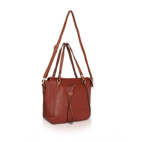 Generic Women's Faux Leather Textured Tote Bag (Brown)