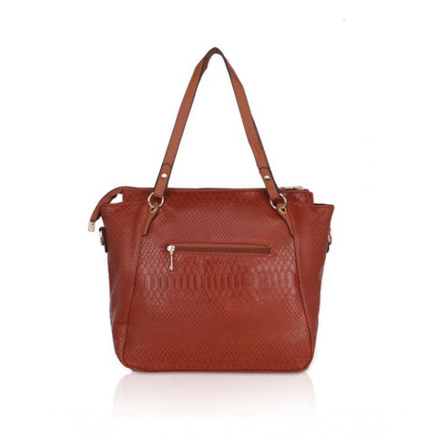 Generic Women's Faux Leather Textured Tote Bag (Brown)