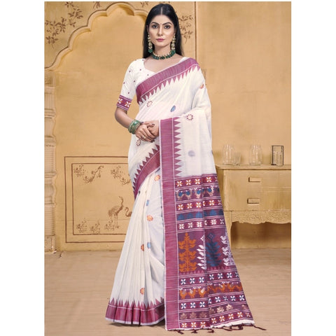 Generic Women's Cotton Printed Saree With Unstitched Blouse 5.5Mtr (Pink)