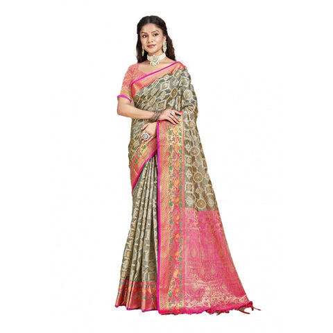 Generic Women's Silk Woven Design Saree With Unstitched Blouse 5.5Mtr (Grey)