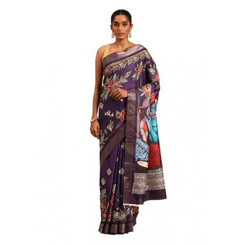 Generic Women's Cotton Printed Saree With Unstitched Blouse 5.5Mtr (Purple-Pink)