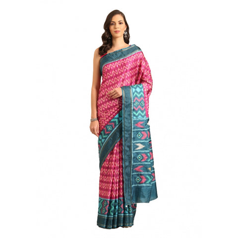 Generic Women's Cotton Printed Saree With Unstitched Blouse 5.5Mtr (Pinl-Green)