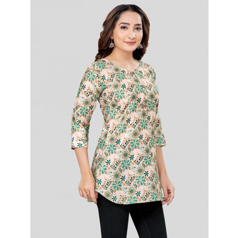 Generic Women's Cotton Blend Round Neck 3/4 Sleeves Short Top (Multicolor)