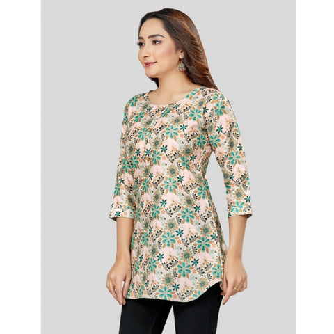 Generic Women's Cotton Blend Round Neck 3/4 Sleeves Short Top (Multicolor)