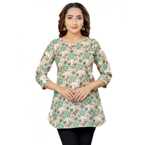 Generic Women's Cotton Blend Round Neck 3/4 Sleeves Short Top (Multicolor)
