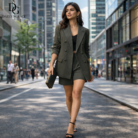 Olive Green Double-Breasted Blazer