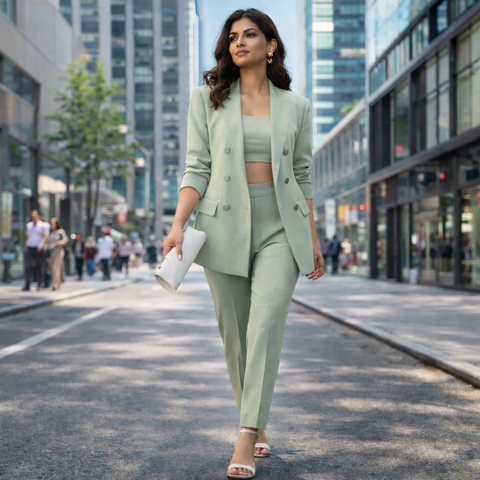 Pastel Green Three-Piece Co-Ord Set (Top, Jacket & Pants)