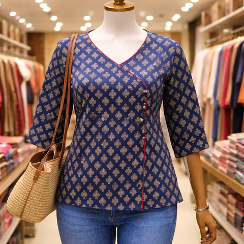 Blue Printed Short Kurti for Women