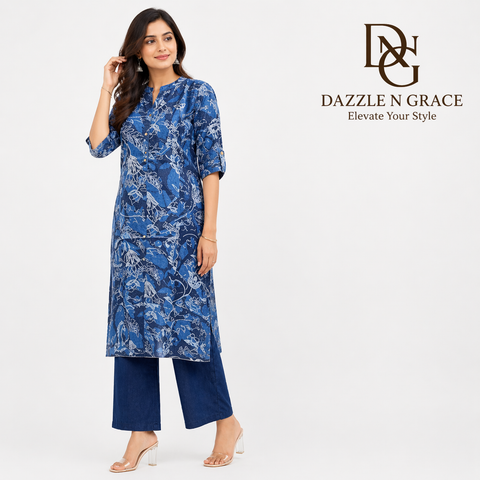 Indigo Floral Printed Coord Set | Shirt-Style Button Front | Casual Travel Daywear