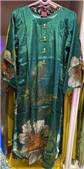 Emerald Green Floral Printed Kurta with Palazzo Set Silk Blend Finish