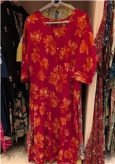 Crimson Red Floral Cotton Coord Set | Oversized Orange Blooms Button-Down 3/4 Sleeve | Festive Casual Ethnic