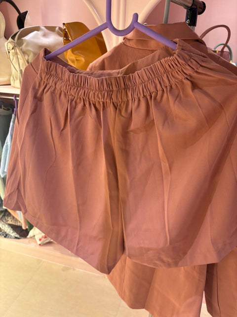 Double-Breasted Blazer & High Waist Shorts Coord Set Dusty Rose
