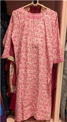 Rose Pink Leaf-Vine Yoke Kurta and Pant | Ivory Leaf Vine Textured Yoke Half Button Cotton Slub | Work Brunch Casual