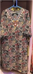 Midnight Garden Hand-Embroidered Floral V-Neck Kurta | Black Beige Dense Floral Print Multicolour Thread Work | Office Festive