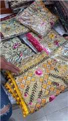 Hand Embroidered Phulkari Dupatta | Mirror Thread Pom-Pom Lace | Premium Punjabi Craft | Festive