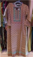 Printed Work Straight Kurti Rust Blue
