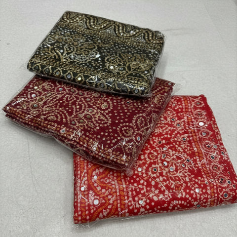 Premium Bandhani Muslin Dupatta | Mirror Work Tie-Dye Rajasthani | Rani Red Maroon Green Festive
