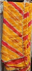 Leheriya Mirror Work Chiffon Dupatta | Lightweight Flowy Ethnic Scarf | Festive Casual Wear