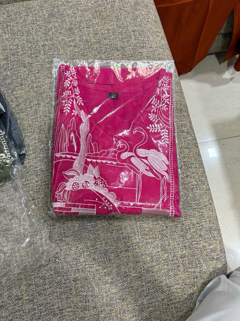 Swarit Embroidered Cotton Kurta with Pants | White Thread Flamingo Floral Architectural Motif | Rust Pink Olive Green | Casual Office