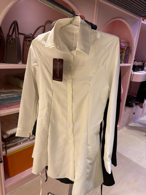 Solid Long Shirt Top — Classic White & Black Poly-Cotton Tunic Style