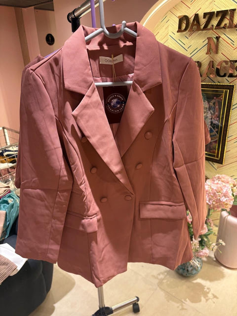 Double-Breasted Blazer & High Waist Shorts Coord Set Dusty Rose