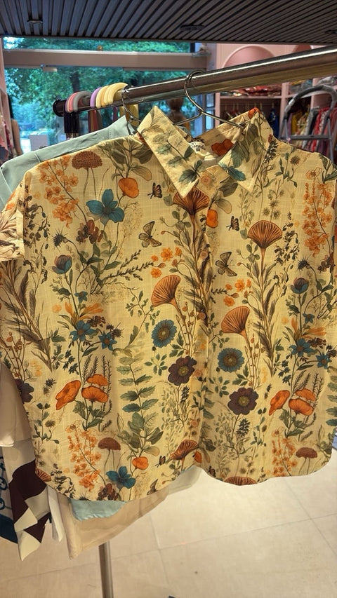 Floral Printed Cotton Co-ord Shirt Set โ Nature-Inspired 2-Piece Casual Ensemble