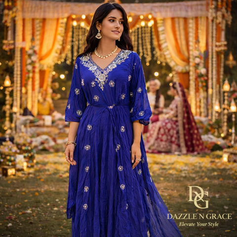 Royal Blue Embroidered Ethnic Gown - Indian Ethnic Fashion Online Shopping | Dazzle N Grace