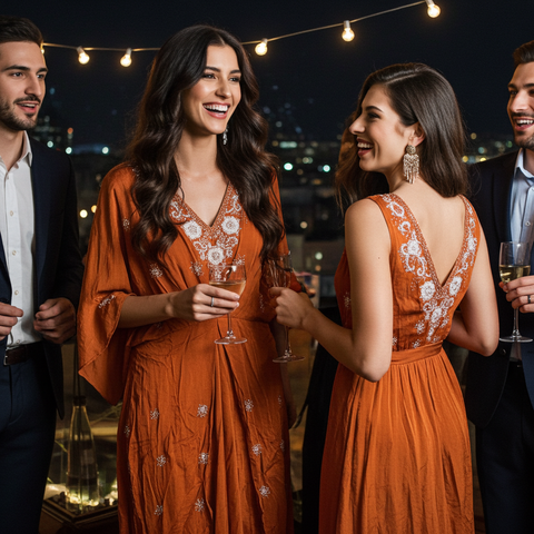 Amber Glow Embroidered Ethnic Gown