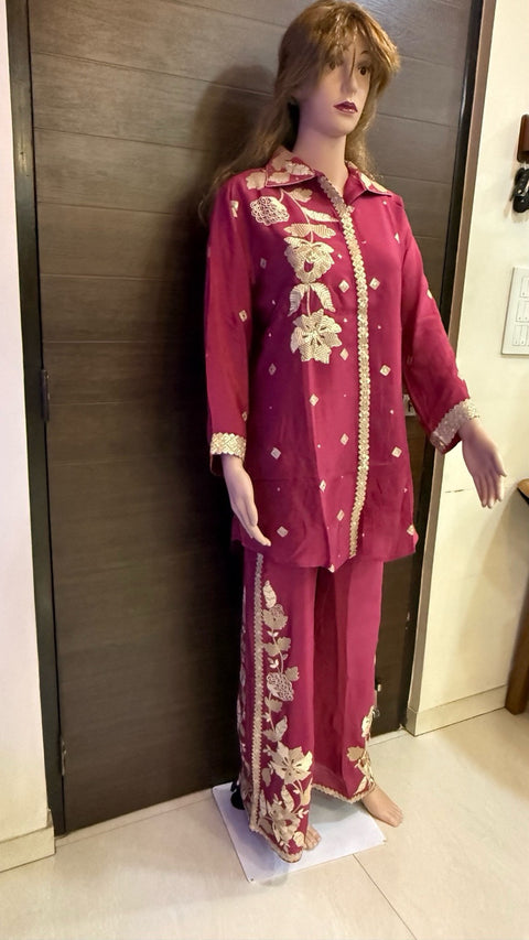 Puja Magenta Floral Embroidered Coord Set