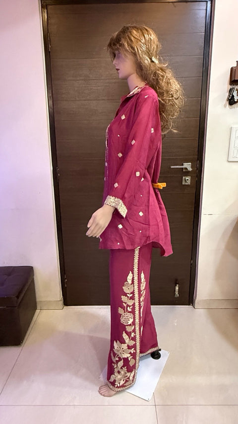 Puja Magenta Floral Embroidered Coord Set