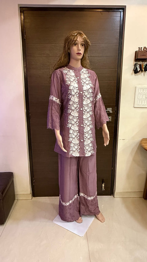 Puja Lavender Floral Embroidered Coord Set