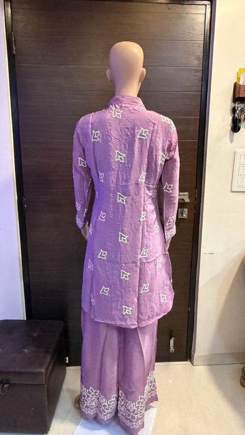 Puja Lavender Chikankari Embroidered Kurti with Pants Set