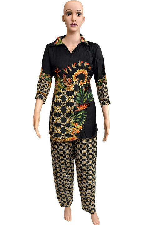 Puja Black Floral Print Shirt & Pant Coord Set